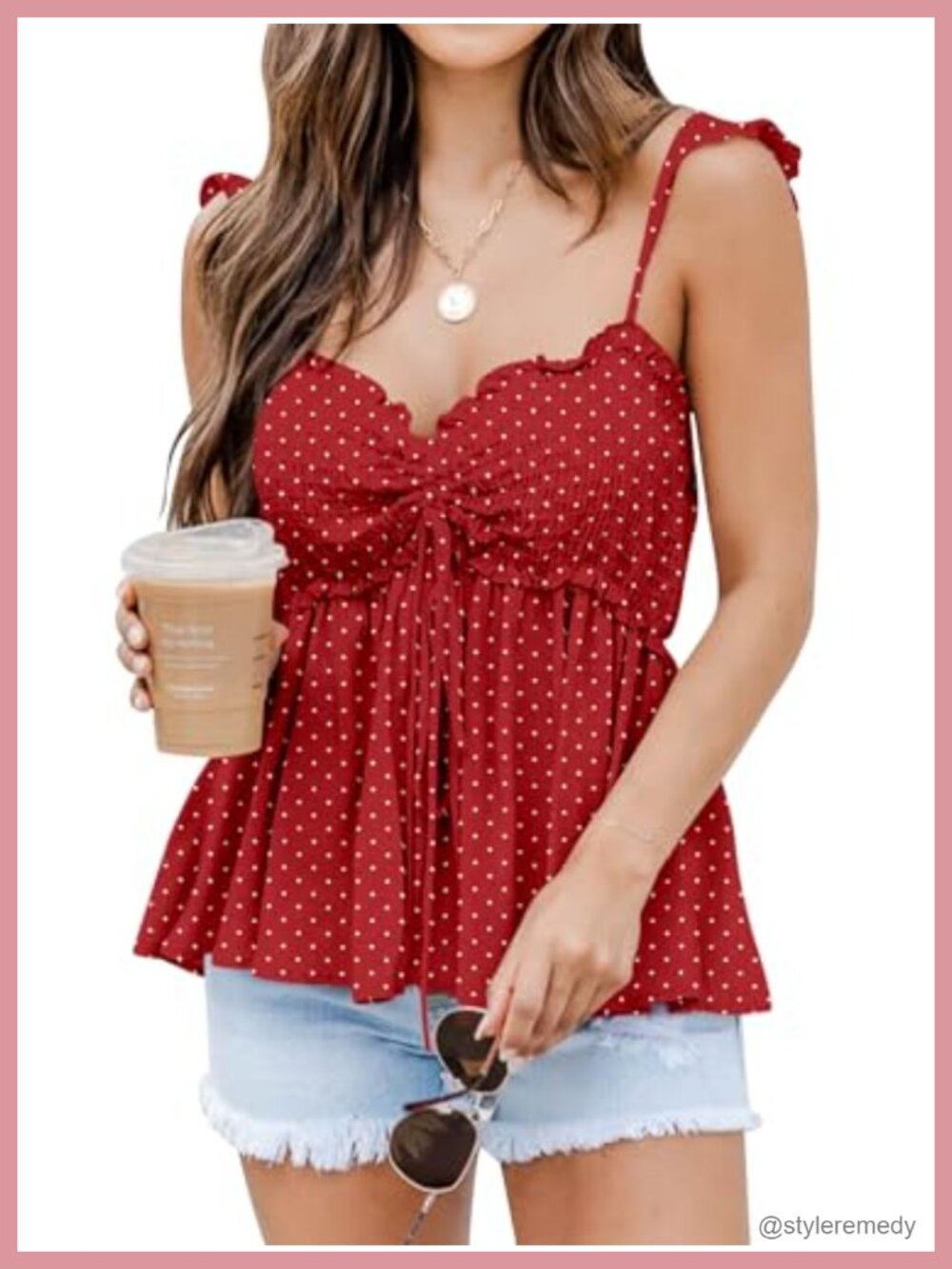 Women's Smocked Peplum Babydoll Tank Top Ruffle Straps Summer Cami